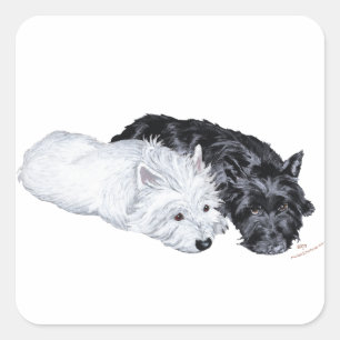Westie en Scottie in Ease Vierkante Sticker