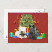 Westie en Scottie Merry Kerstmis Feestdagenkaart (Voorkant / Achterkant)