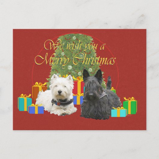 Westie en Scottie Merry Kerstmis Feestdagenkaart (Voorkant)