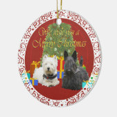 Westie en Scottie Merry Kerstmis Keramisch Ornament (Links)