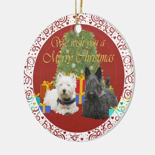 Westie en Scottie Merry Kerstmis Keramisch Ornament (Links)