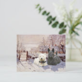 Westie en Scottie Winter Magpie Briefkaart (Staand voorkant)