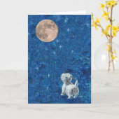 Westie en Volle Maan Kaart (Gele Bloem)