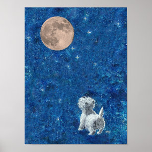 Westie en Volle Maan Poster