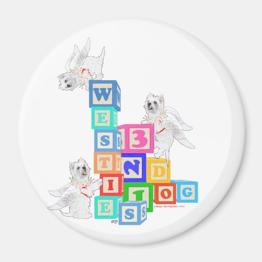 Westie Engel Blokken Magneet (Voorkant)