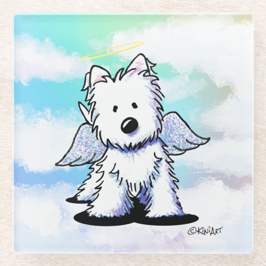Westie engel glas coaster glazen onderzetter (Voorkant)