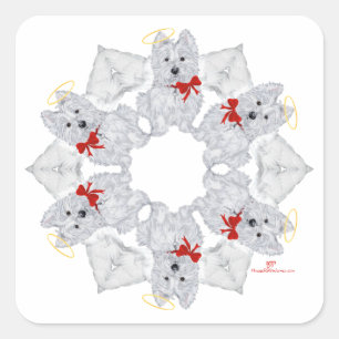 Westie Engel Sneeuwvlokje Vierkante Sticker