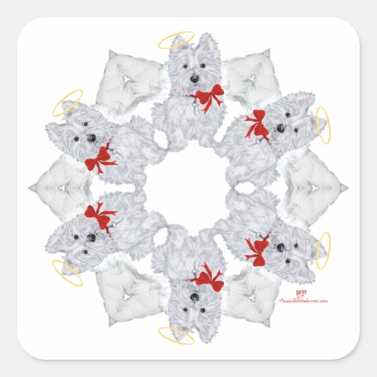 Westie Engel Sneeuwvlokje Vierkante Sticker (Voorkant)