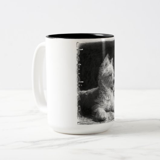 Westie Fine Art Coffee Cup Mok door chstudios.net (Voorkant links)