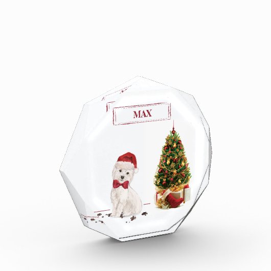 Westie Funny kersthond met boom Fotoblokken (Links)