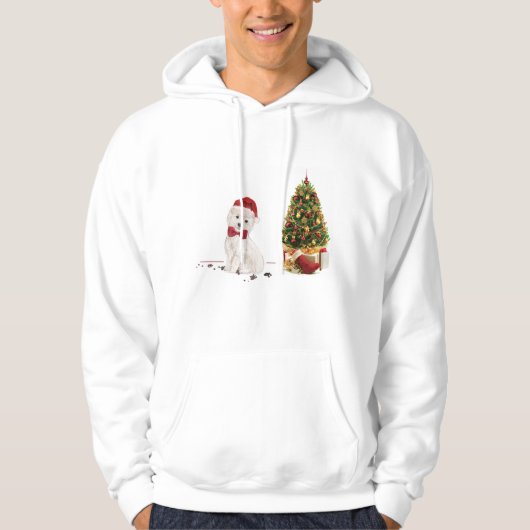 Westie Funny kersthond met boom Hoodie (Voorkant)