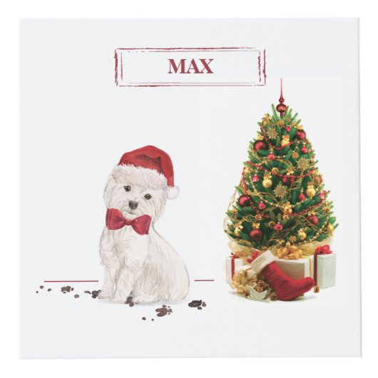 Westie Funny kersthond met boom Kubus (Voorkant)