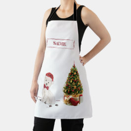 Westie Funny kersthond met boom Schort