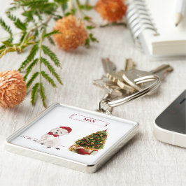 Westie Funny kersthond met boom Sleutelhanger