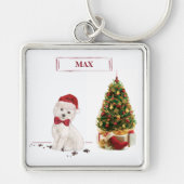 Westie Funny kersthond met boom Sleutelhanger (Voorkant)