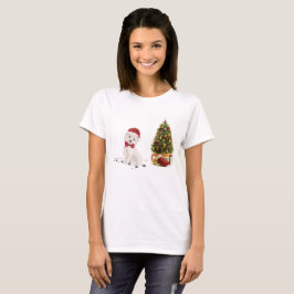 Westie Funny kersthond met boom T-shirt