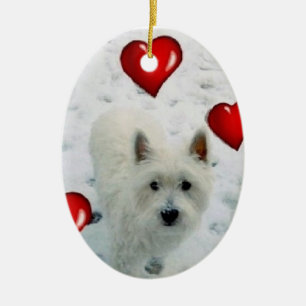 Westie gepersonaliseerde hangende kerstfeest keramisch ornament