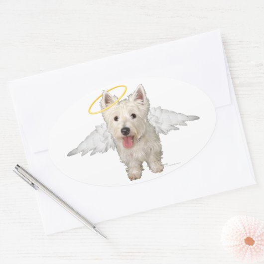 Westie Guardian Angels Ovale Sticker (Envelop)