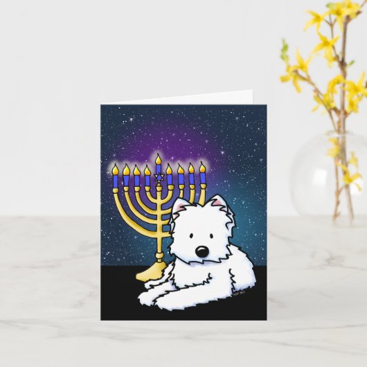 Westie Hanukkah Menorah Kaart (Gele Bloem)