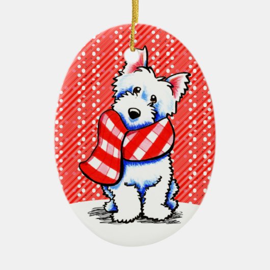 Westie Happy Pset Scarf Winter Keramisch Ornament (Voorkant)