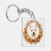 Westie Herfstkrans Sleutelhanger (Voorkant Links)