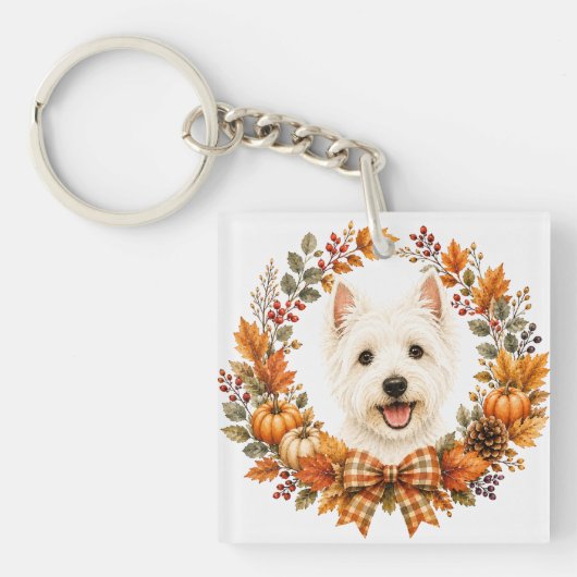 Westie Herfstkrans Sleutelhanger (Voorkant)