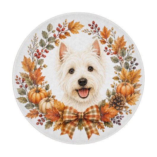 Westie-herfstkrans Snijplank (Voorkant)
