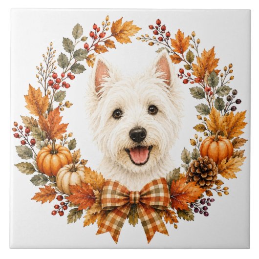 Westie-herfstkrans Tegeltje (Voorkant)