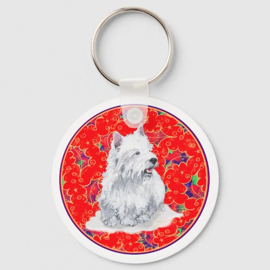 Westie Hier Komt Kerstman Sleutelhanger (Voorkant)