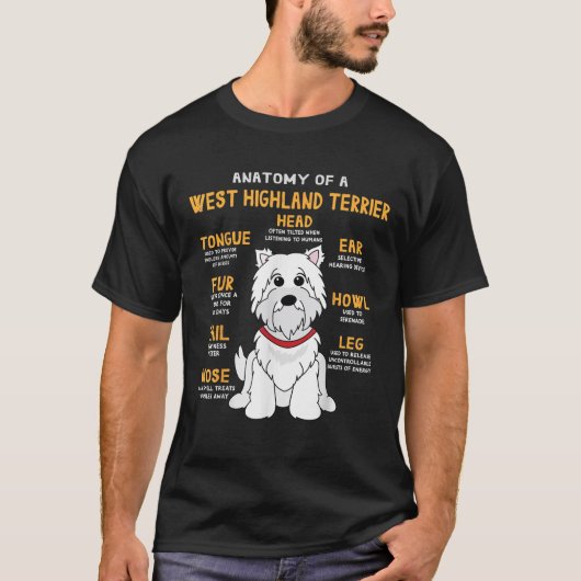 Westie Highland Terrier Anatomy Funny Dog mam Pap T-shirt (Voorkant)