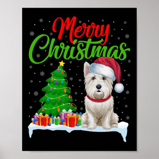 Westie Hond Kerstboom Lichten Grappig Kerstmis Wes Poster (Voorkant)