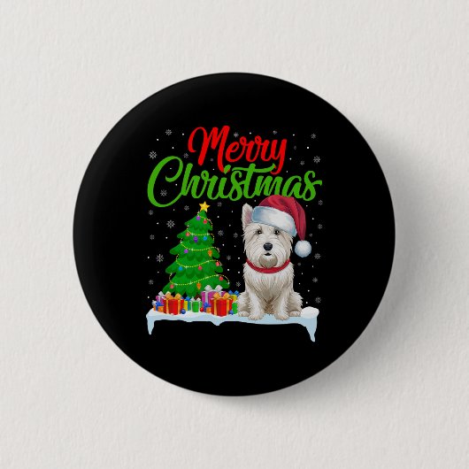 Westie Hond Kerstboom Lichten Grappig Kerstmis Wes Ronde Button 5,7 Cm (Voorkant)
