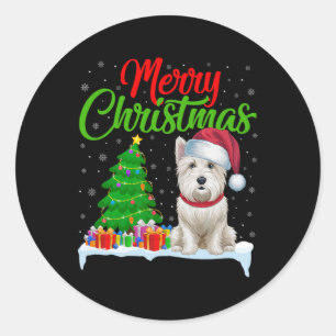 Westie Hond Kerstboom Lichten Grappig Kerstmis Wes Ronde Sticker