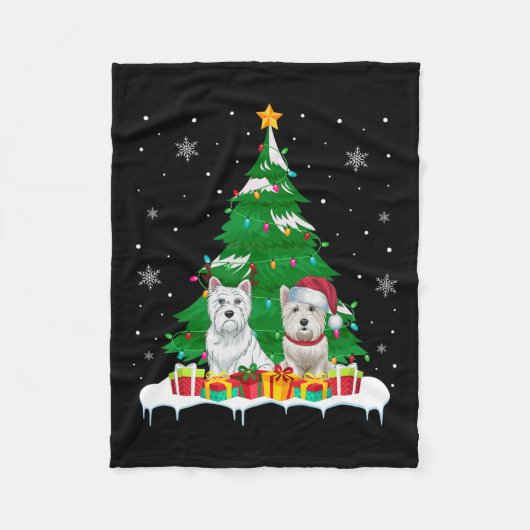 Westie Hond Kerstboom Lights Santa Reindeer Xm Fleece Deken (Voorkant)