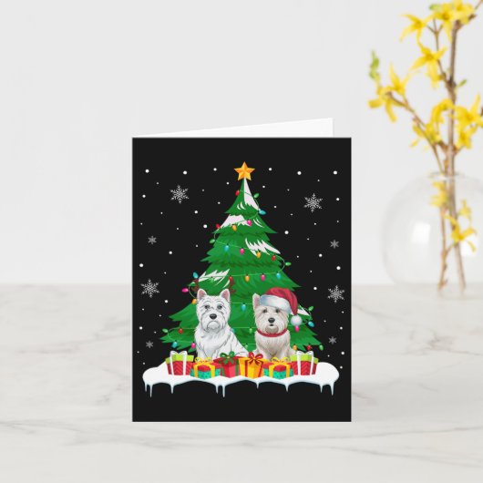 Westie Hond Kerstboom Lights Santa Reindeer Xm Kaart (Gele Bloem)
