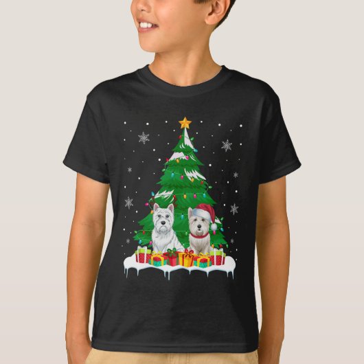 Westie Hond Kerstboom Lights Santa Reindeer Xm T-shirt (Voorkant)