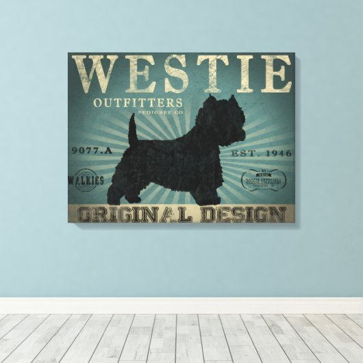 Westie Hond Rustiek Kunst Canvas (Insitu (Houten vloer))