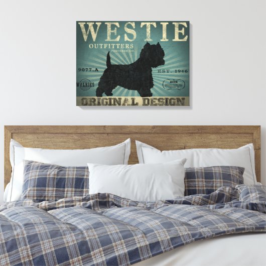 Westie Hond Rustiek Kunst Canvas (Insitu (Slaapkamer))