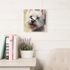 Westie-hond watercolorportret vierkante klok