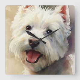 Westie-hond watercolorportret vierkante klok
