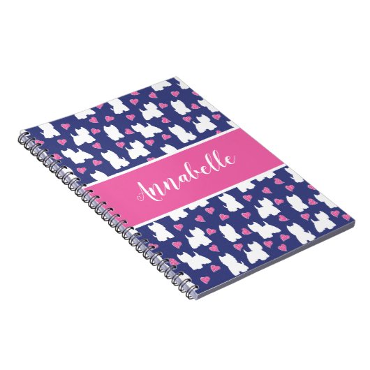 Westie houdt spiraal notitieboek warm (Rechterzijde)