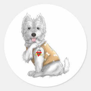 Westie Ik hou van Tattoo Dog Shirt Funny Mothers D Ronde Sticker