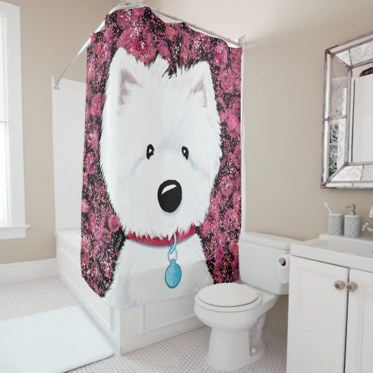 Westie Impressions Floral Shower Curtain Douchegordijn (In situ)