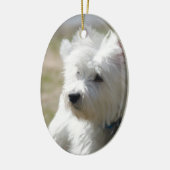 Westie in de lente keramisch ornament (Links)