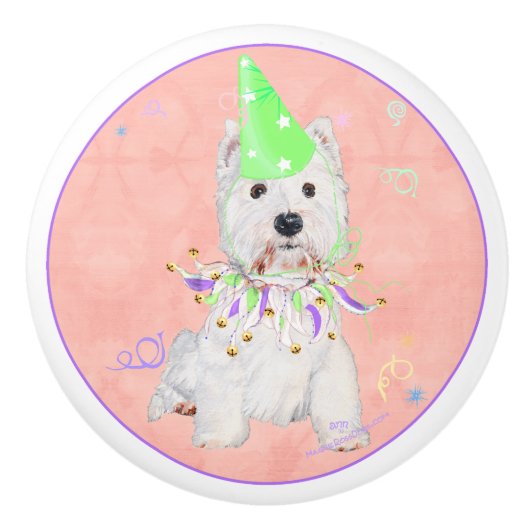 Westie in een feeststemming keramische knop (Voorkant)