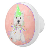 Westie in een feeststemming keramische knop (Rechts)