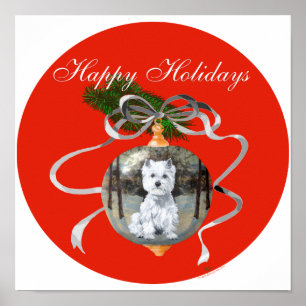 Westie in een kerstbal poster