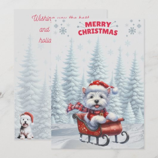 Westie in Sled Vrolijk Kerstfeest Kaart (Voorkant / Achterkant)
