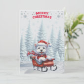 Westie in Sled Vrolijk Kerstfeest Kaart (Staand voorkant)