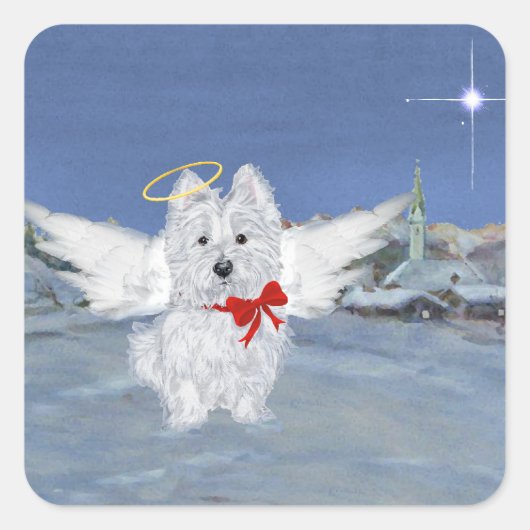 Westie Kerst Engel Vierkante Sticker (Voorkant)